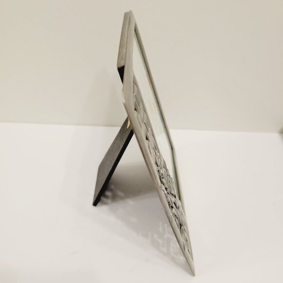 Vtg Silver Toned Square Floral Photo Picture Frame - Picture 3 of 5